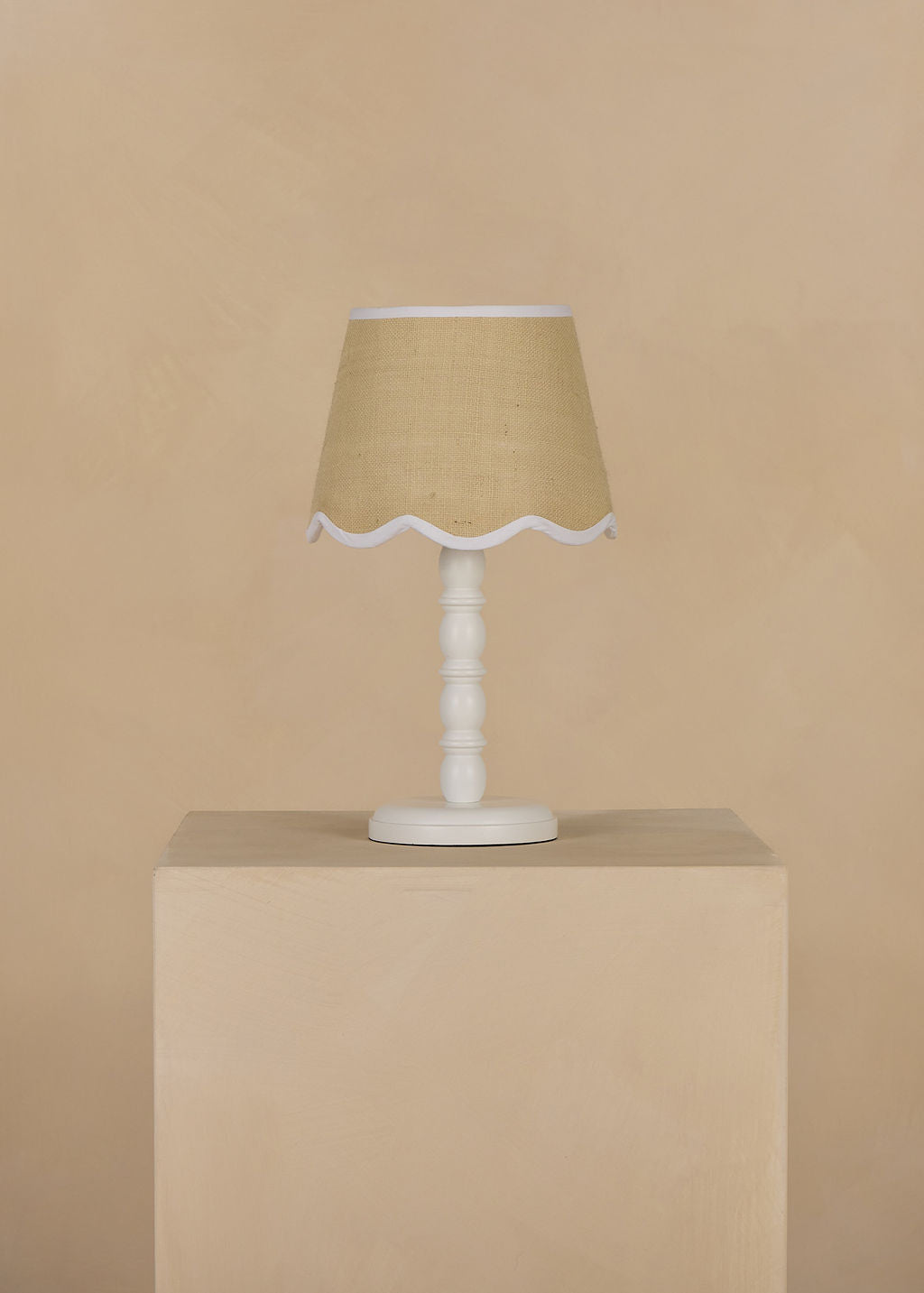 Garru Bobbin Table Lamp In White Lacquered Wood (Shade Not Included)