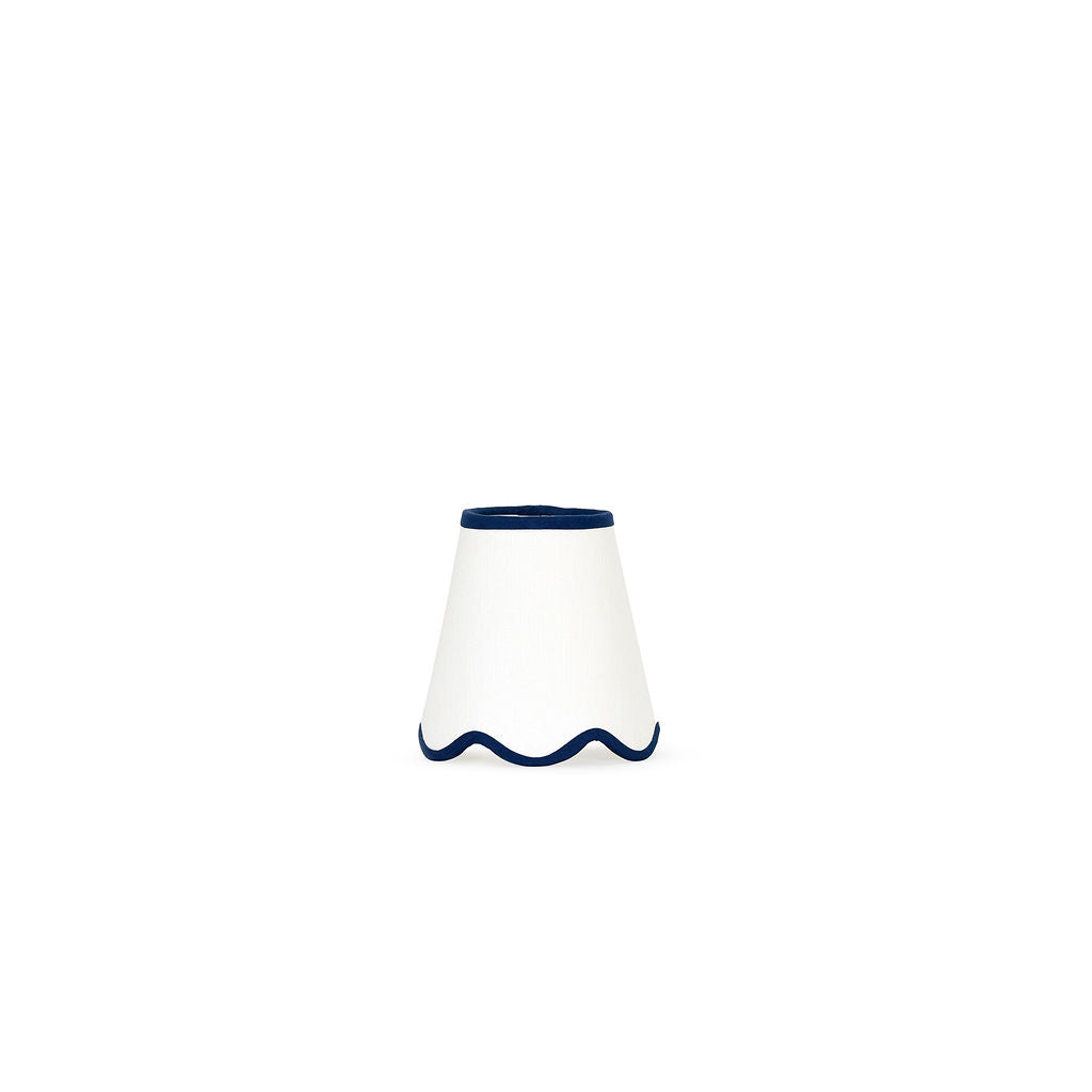 16cm white scalloped tall tapered lampshade with candle clip - Navy Blue