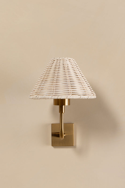 Duruga Rechargeable Wall Light in Brass & White Rattan