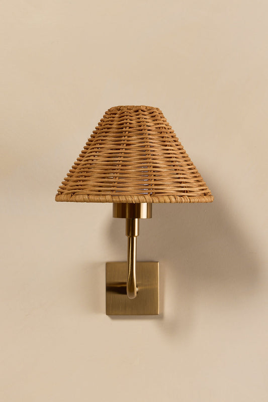 Duruga Rechargeable Wall Light in Brass & Rattan