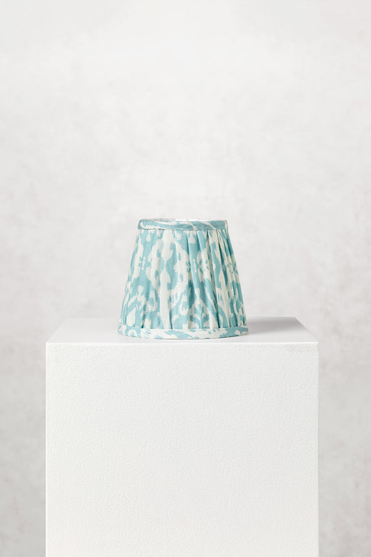 16cm straight empire gathered lampshade in ikat linen - Blue opal